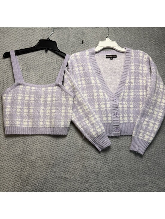 Almost Famous Other - Almost Famous Sweater Set Womens Sz M Plaid Cardigan Soft girl Preppy 2 Pieces